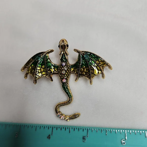 Dripping Oil Enamel Dragon Brooch Retro Style Pin Rhinestone Sparkling Goth Punk - Picture 3 of 7